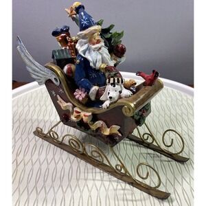 Santa's Red Sleigh Figurine‎ W/Wings-Dog/Cardinal/Presents/Christmas Tree EUC